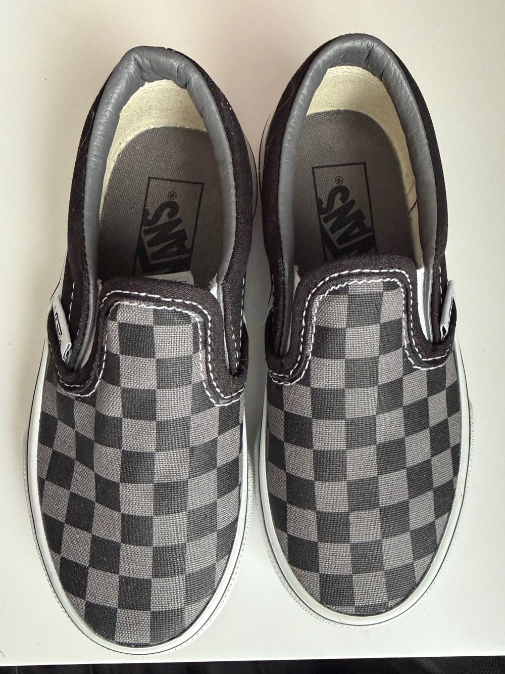 NWT Vans Classic Slip-On Gray Black Checkerboard Kids Size 10.5
